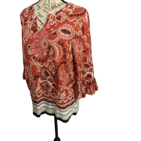 Ann Taylor Factory Boho Blouse Cotton Blend Bell Sleeves women’s size medium - Picture 3 of 11